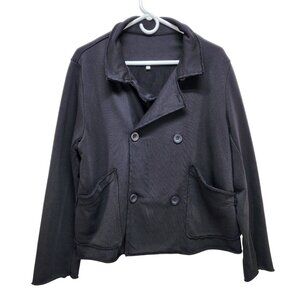 Double Breasted Black Jacket Frayed Size M Casual Style Two Front bottom